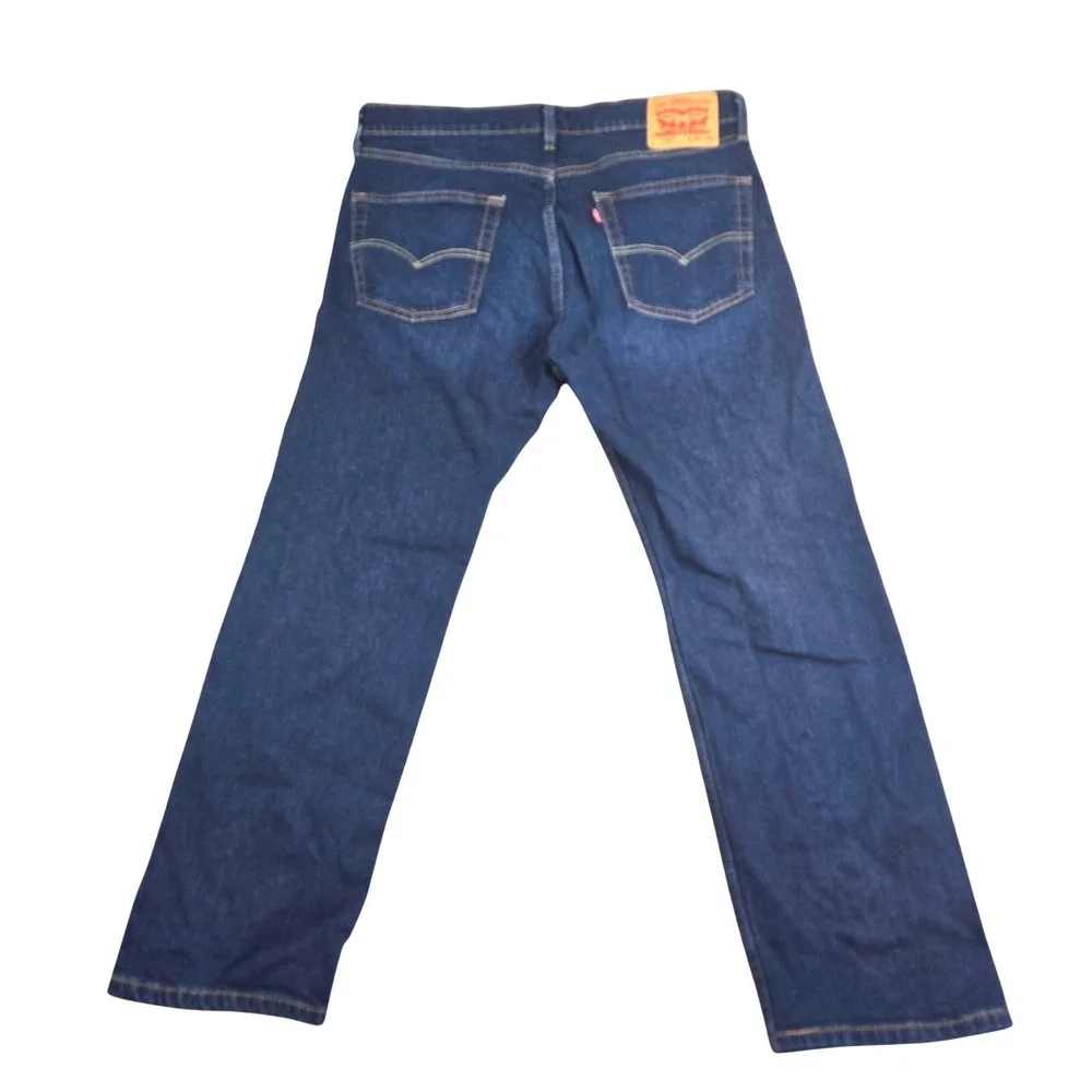 Levi's 505 Regular Fit Jeans Mens 36x30 Dark Wash Blue Stretch Denim Whiskering